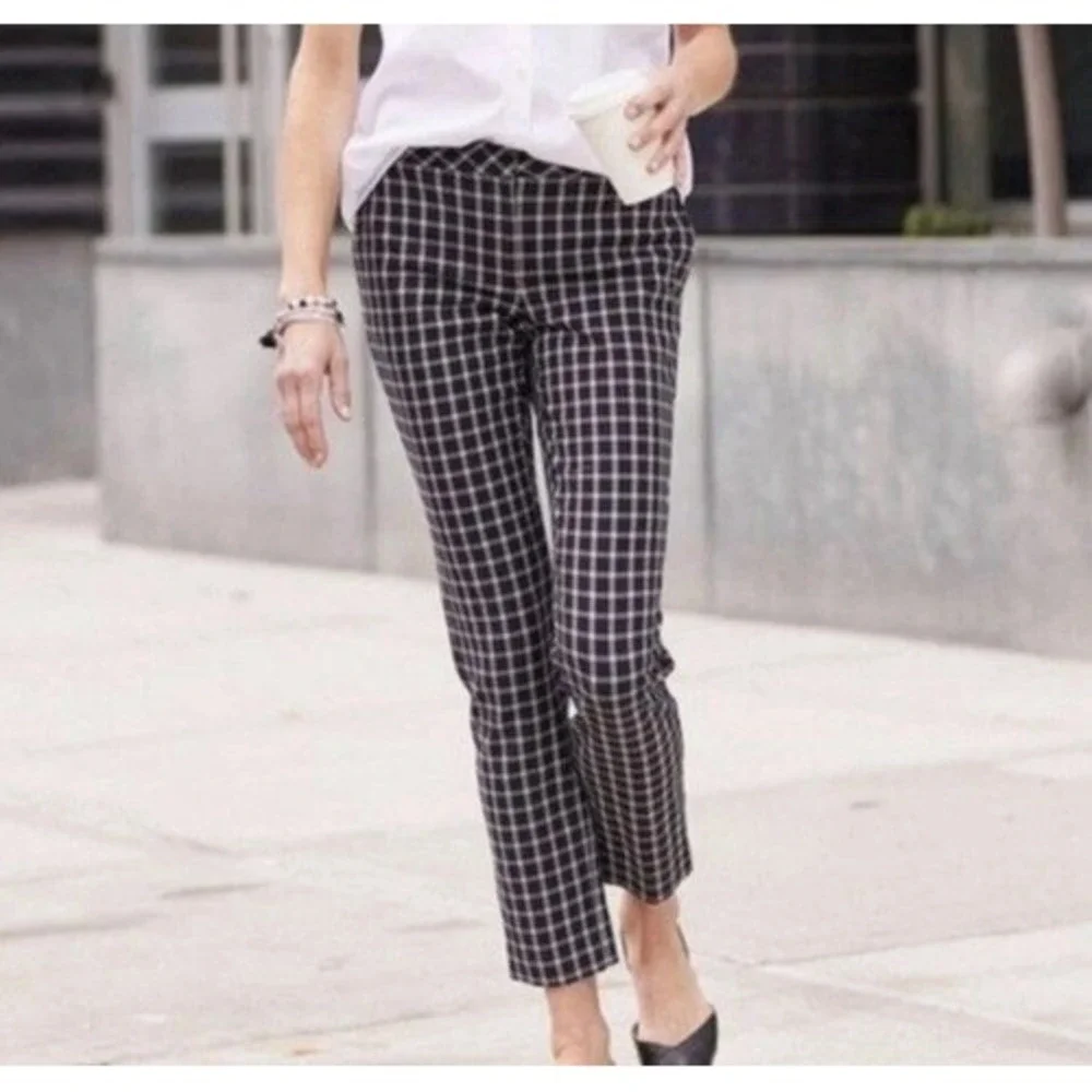 J‎ Jill Premium Bi Stretch Plaid Ankle Pants Womens Size 10 Black White Career